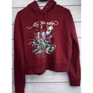 Ed Hardy  Koi Fish Cropped Hoodie Juniors Girls Size Large Color Wine